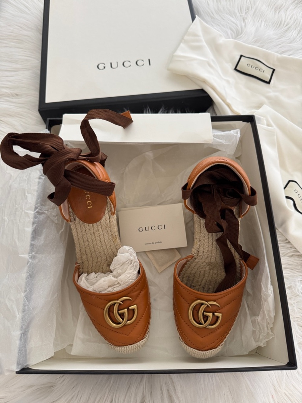 ✨ Gucci Marmont Espadrille Platform Sandals – Cognac Leather (Size 36) ✨